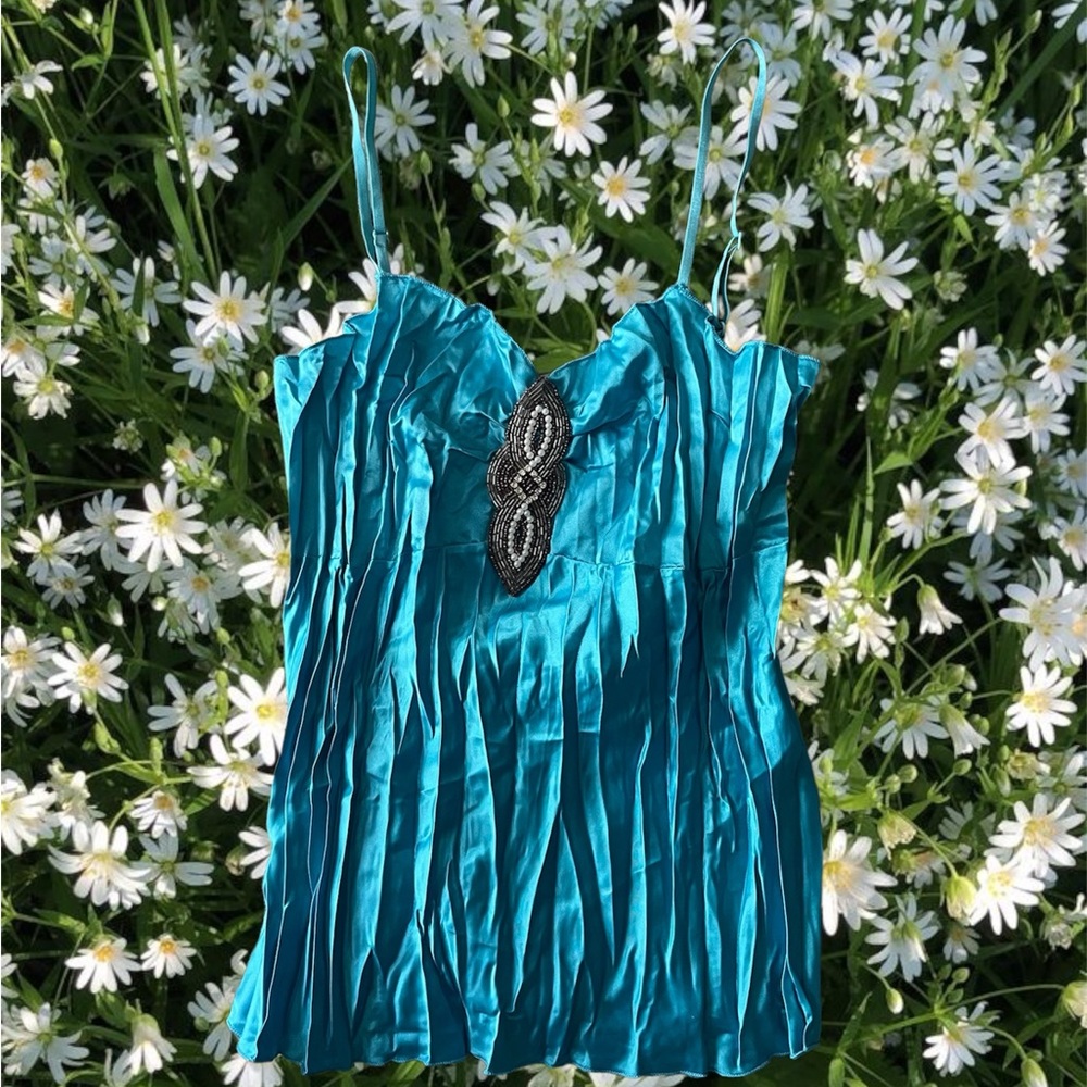 Vintage blue beaded tank top by papaya